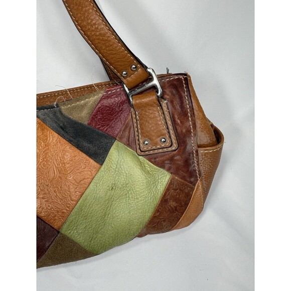 Fossil Medium Leather and Suede Patchwork Shoulder Bag Y2K Needs TLC Strap Indie - Picture 5 of 8